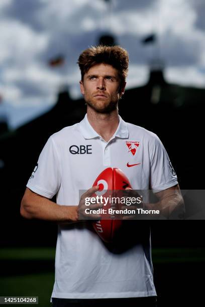 Dane Rampe poses for a portrait during a Sydney Swans AFL media opportunity at the Sydney Cricket Ground at Sydney Cricket Ground on September 19,...