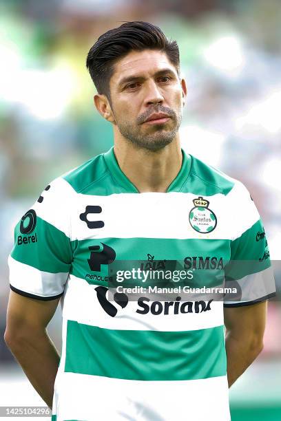 Former mexican player Oribe Peralta looks on as unveiling of the statue of Oribe Peralta as ¨Santo Inmortal¨ prior the 15th round match between...