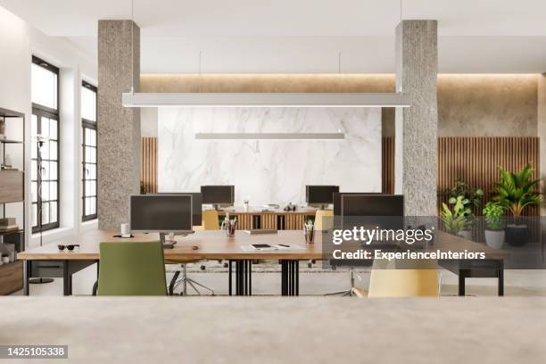 modern office space interior - desk angle stock pictures, royalty-free photos & images