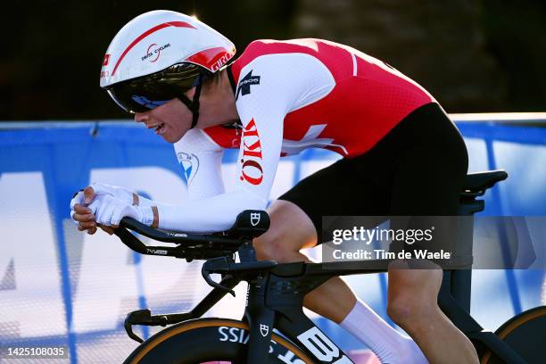 Fabian Weiss of Switzerland sprints during the 95th UCI Road World Championships 2022 - Men U23 Individual Time Trial a 28,8km / #Wollongong2022 / on...