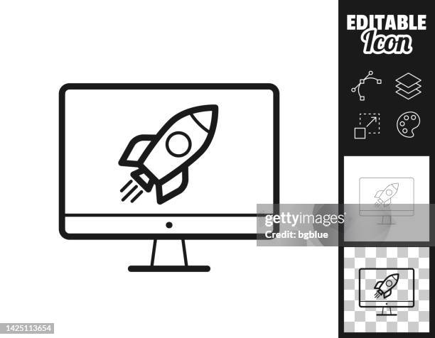 desktop computer with rocket. icon for design. easily editable - missile launch stock illustrations
