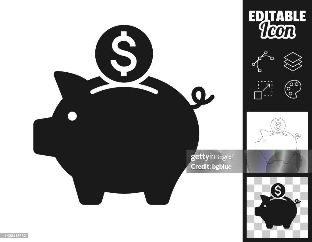 Piggy bank with Dollar coin. Icon for design. Easily editable