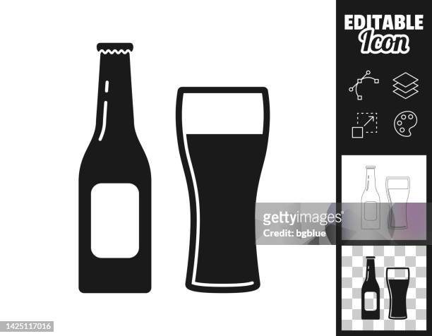 ilustraciones, imágenes clip art, dibujos animados e iconos de stock de botella y vaso de cerveza. icono para el diseño. fácilmente editable - beer transparent background