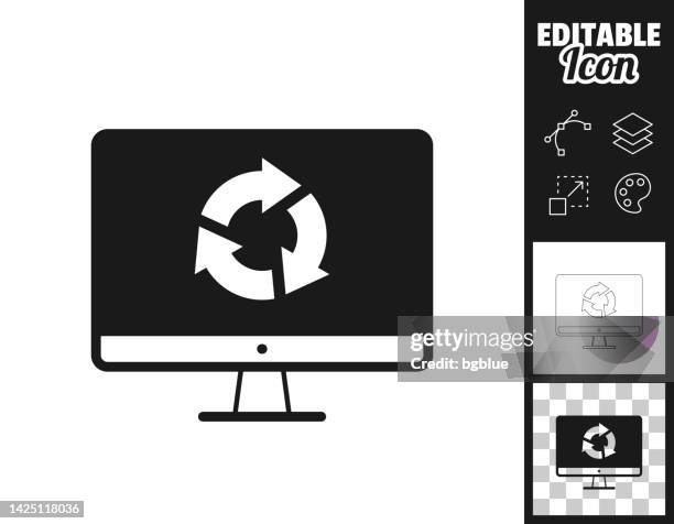 refresh or reload on desktop computer. icon for design. easily editable - computer recycling stock illustrations