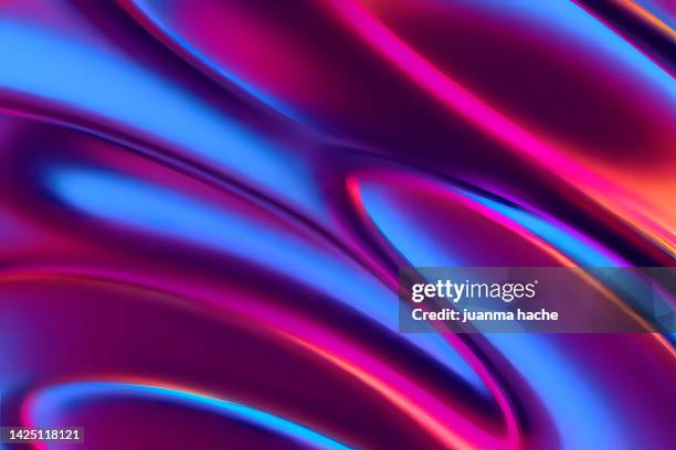 fluid flow abstract holographic blue and pink neon background - flowing liquid stock pictures, royalty-free photos & images