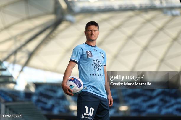 Joe Lolley poses during a Sydney FC A-League media opportunity at Allianz Stadium on September 19, 2022 in Sydney, Australia.