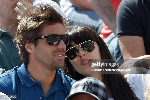 French tennis player Arnaud Clement with his girlfriend and French singer Nolwenn Leroy at the Davis Cup Quarter-finals on April 6, 2012 in Monaco,...