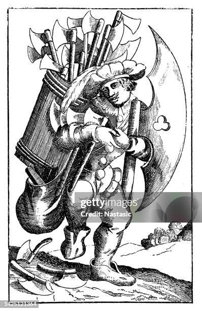 pickelhering or pickelhäring was the nickname given to the comic character or stage buffoon in english comedy troupes that travelled through germany in the 17th century. the term literally meant "pickled herring" - pickled herring stock illustrations