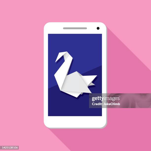 origami smartphone icon flat - beak stock illustrations