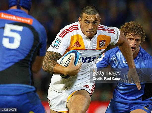Sonny Bill Williams of the Chiefs looks to make a break during the round seven Super Rugby match between the Western Force and the Chiefs at NIB...
