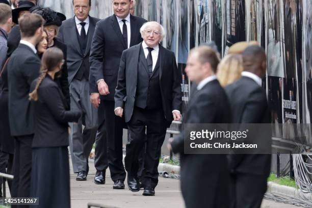 Michael D Higgins President of Ireland arrives ahead of the State Funeral of Queen Elizabeth II at Westminster Abbey on September 19, 2022 in London,...