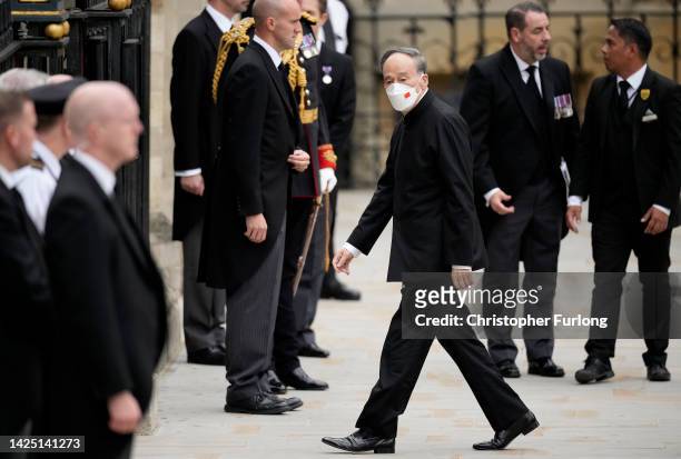 Wang Qishan, China's vice president arrives at Westminster Abbey on September 19, 2022 in London, England. Elizabeth Alexandra Mary Windsor was born...