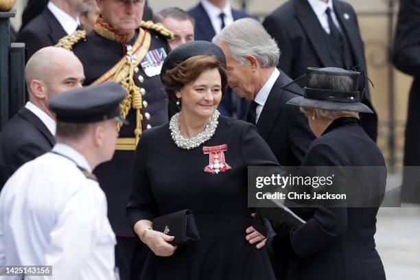 Cherie, Lady Blair CBE KC, arrives at Westminster Abbey ahead of the State Funeral of Queen Elizabeth II on September 19, 2022 in London, England....