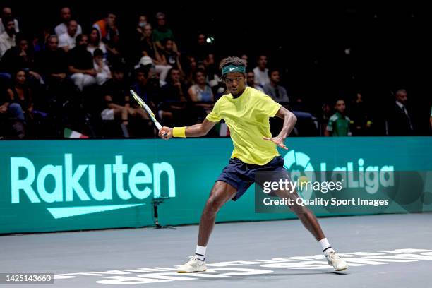 Elias Ymer of Sweden watches the ball against Matteo Berrettini of Italy during the Davis Cup Group Stage 2022 Bologna match between Italy and Sweden...