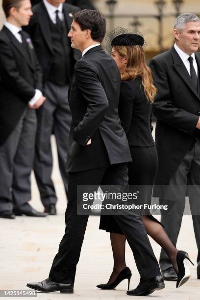 Prime Minister of Canada, Justin Trudeau and wife Sophie Grégoire Trudeau arrives ahead of the State Funeral of Queen Elizabeth II at Westminster...