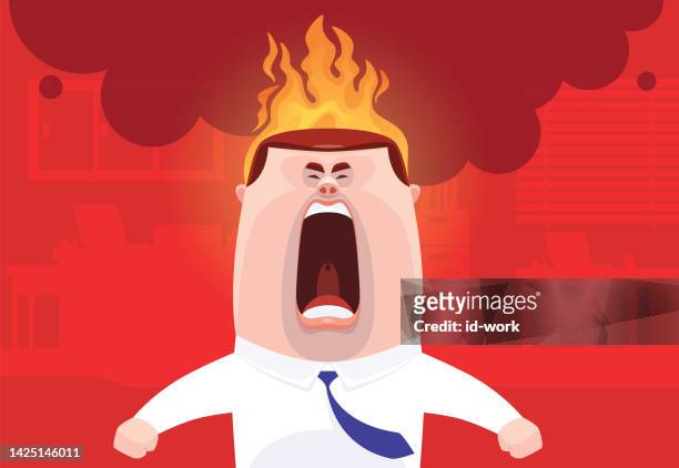 furious businessman screaming in office - displeased 幅插�畫檔、美工圖案、卡通及圖標