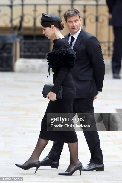 Prime Minister of New Zealand Jacinda Ardern and Clarke Gayford arrive at Westminster Abbey for The State Funeral of Queen Elizabeth II on September...