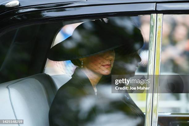 Catherine, Princess of Wales is seen on The Mall ahead of The State Funeral for Queen Elizabeth II on September 19, 2022 in London, England....