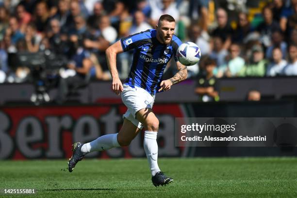 Milan Skriniar of FC Internazionale in action during the Serie A match between Udinese Calcio and FC Internazionale at Dacia Arena on September 18,...
