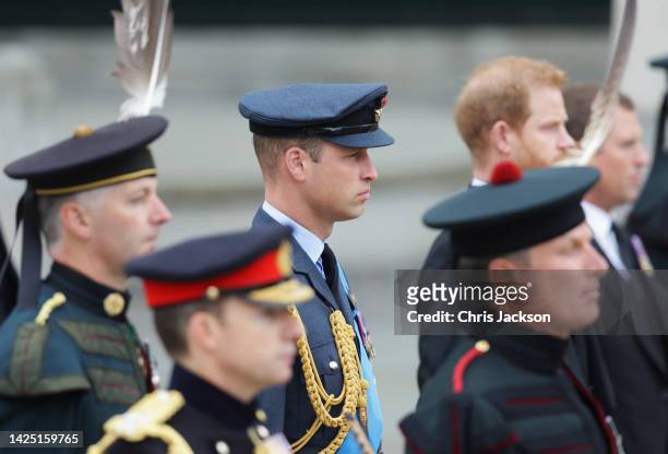 Prince William, Prince of Wales arrives at Westminster Abbey for the State Funeral of Queen Elizabeth II on September 19, 2022 in London, England....