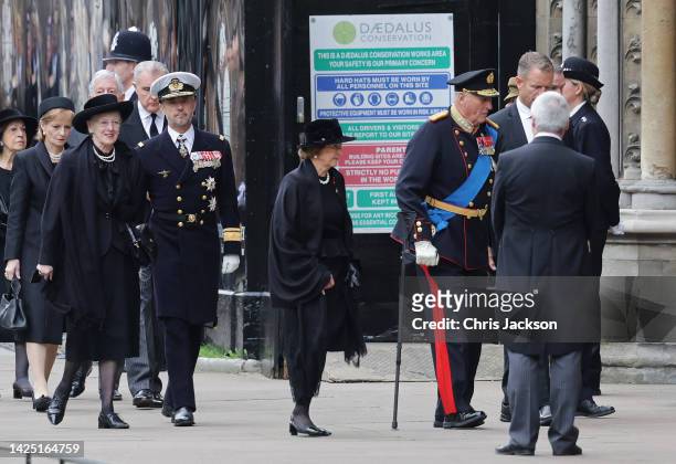 Princess Catherine of Serbia, Margareta of Romania, Prince Radu of Romania, Queen Margrethe II of Denmark, Crown Prince Frederik of Denmark, arrive...