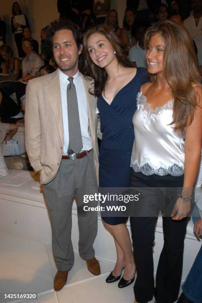 David Lauren, actress Emmy Rossum and Dylan Lauren front row at Ralph Lauren\'s spring 2005 show in New York.