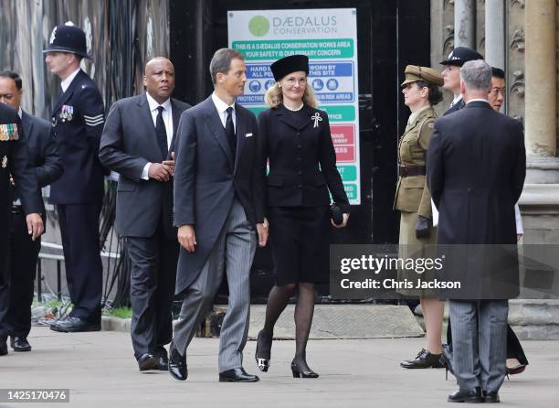 King Letsie III of Lesotho, Alois, Hereditary Prince of Liechtenstein and Princess Sophie of Liechtenstein of Belgium arrive at Westminster Abbey for...