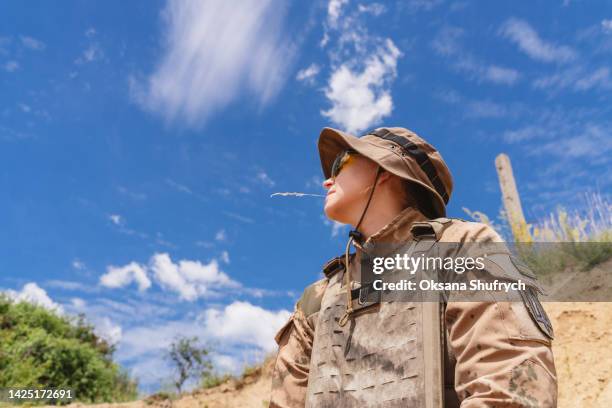 female soldier in the trench - trench warfare stock pictures, royalty-free photos & images