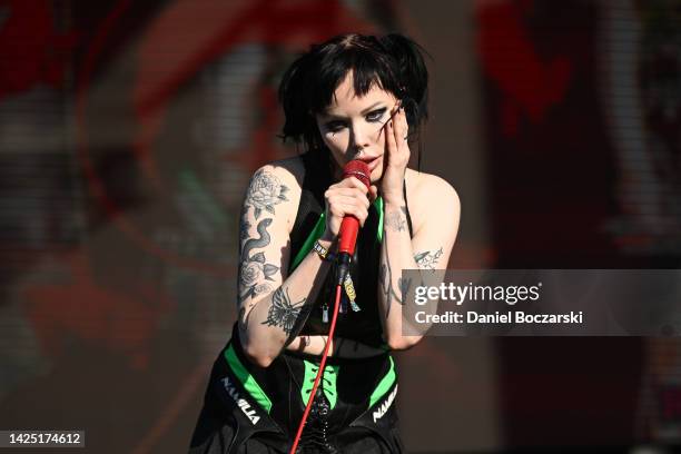 Alice Glass performs on stage during Riot Fest 2022 at Douglass Park on September 18, 2022 in Chicago, Illinois.