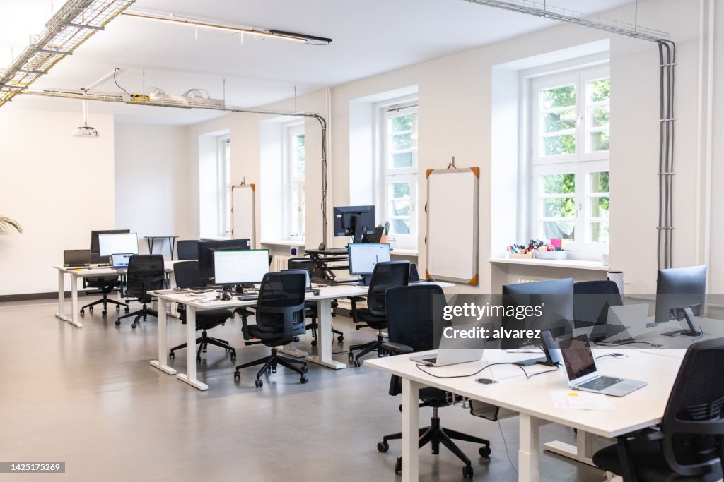 Modern empty open plan office interior