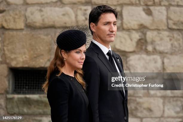 Sophie Grégoire and Prime Minister of Canada, Justin Trudeau depart Westminster Abbey after the funeral service of Queen Elizabeth II on September...