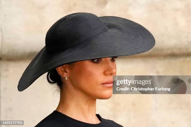 Meghan, Duchess of Sussex is seen at Westminster Abbey during The State Funeral of Queen Elizabeth II on September 19, 2022 in London, England....