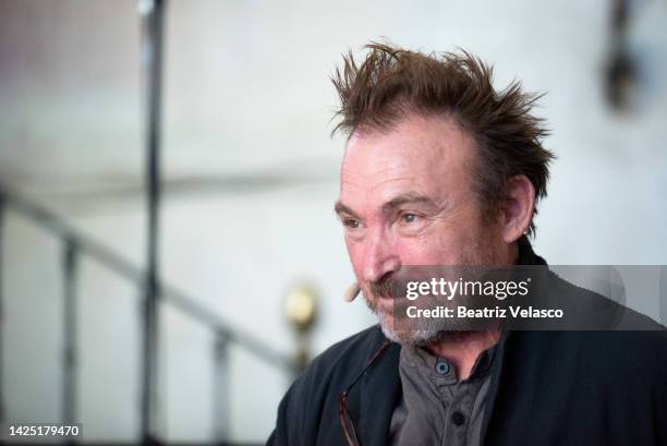 Artist Miquel Barcelo Enrique talks during a conversation at the 'Hay Festival Segovia' at IE University on september 17, 2022 in Segovia, Spain.