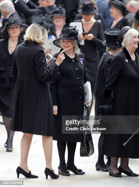 Angela Kelly leaves Westminster Abbey during the State Funeral of Queen Elizabeth II on September 19, 2022 in London, England. Elizabeth Alexandra...