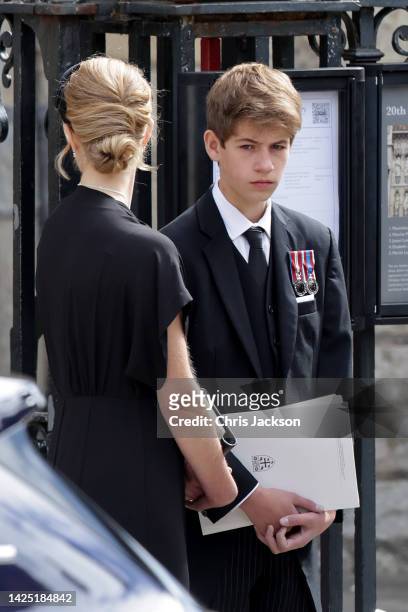 James, Viscount Severn departs Westminster Abbey during The State Funeral of Queen Elizabeth II on September 19, 2022 in London, England. Elizabeth...