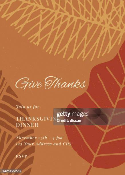 ilustrações de stock, clip art, desenhos animados e ícones de thanksgiving dinner invitation with leaves. - happy thanksgiving banner