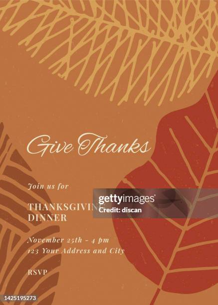 bildbanksillustrationer, clip art samt tecknat material och ikoner med thanksgiving dinner invitation with leaves. - thanksgiving background