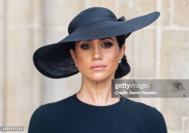 Meghan, Duchess of Sussexduring the State Funeral of Queen Elizabeth II at Westminster Abbey on September 19, 2022 in London, England. Elizabeth...