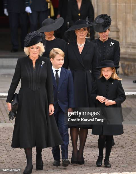 Camilla, Queen Consort, Meghan, Duchess of Sussex, Prince George of Wales, Catherine, Princess of Wales, Princess Charlotte of Wales and Sophie,...