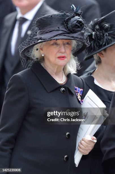 Angela Kelly is seen during The State Funeral Of Queen Elizabeth II at Westminster Abbey on September 19, 2022 in London, England. Elizabeth...