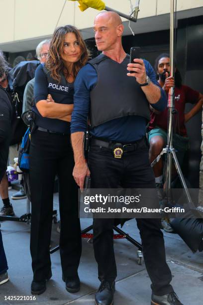 Mariska Hargitay and Christopher Meloni are seen at film set of the 'Law and Order: Special Victims Unit' TV Series on September 17, 2022 in New York...