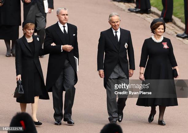 Margareta of Romania, Prince Radu of Romania, former Prime Minister Tony Blair and Cherie Blair arrive at Windsor Castle for The Committal Service...
