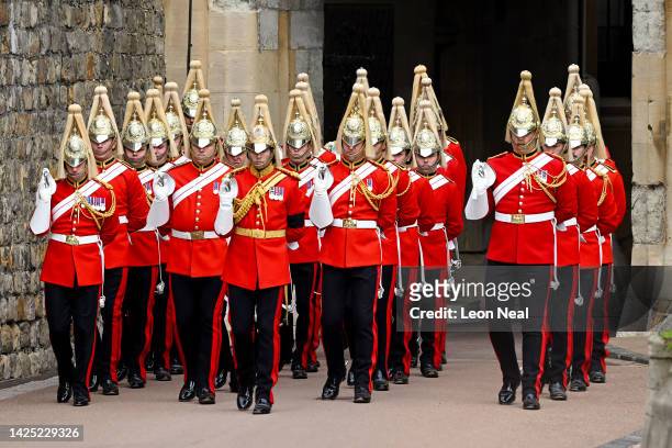 Dismounted detachment of the Household Cavalry at Windsor Castle for the Committal Service For Queen Elizabeth II on September 19, 2022 in Windsor,...