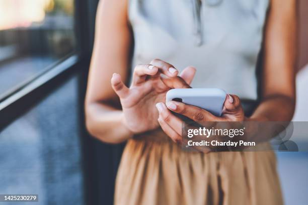 phone, contact us and communication with a mobile in the hands of a woman for networking. social media, 5g and technology with a female on a cellphone to message, text or browse the internet - contact us stock pictures, royalty-free photos & images