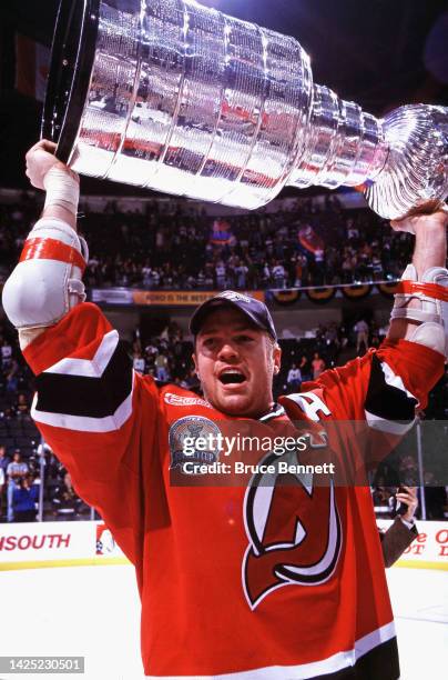 Jason Arnott of the New Jersey Devils celebrates the Stanley Cup victory in June 2000 in East Rutherford, New Jersey.