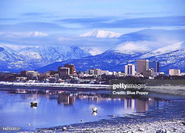 downtown anchorage, alaska - anchorage alaska imagens e fotografias de stock