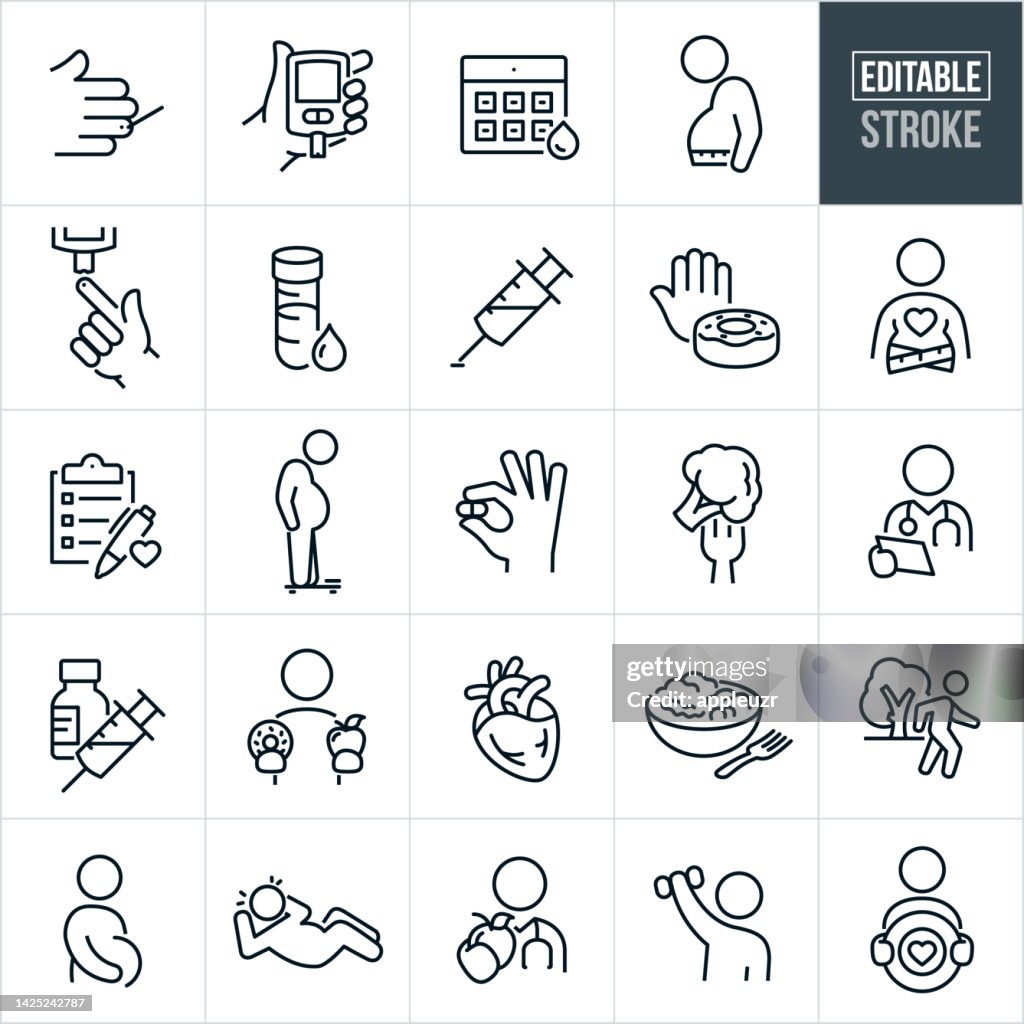 Diabetes Thin Line Icons - Editable Stroke