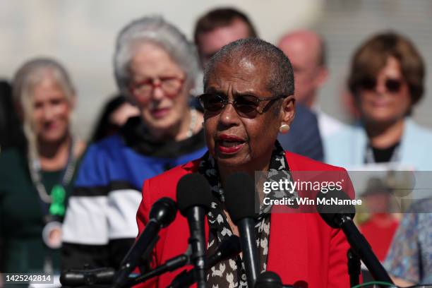 Delegate Eleanor Holmes Norton speaks during a news conference outside the U.S. Capitol September 19, 2022 in Washington, DC. Holmes Norton spoke out...