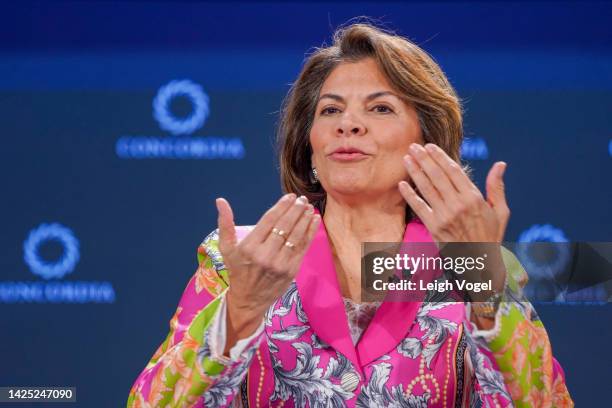 Laura Chinchilla Miranda, former President of Costa Rica speaks on stage for Special Announcement by Concordia's Leadership Council during The 2022...