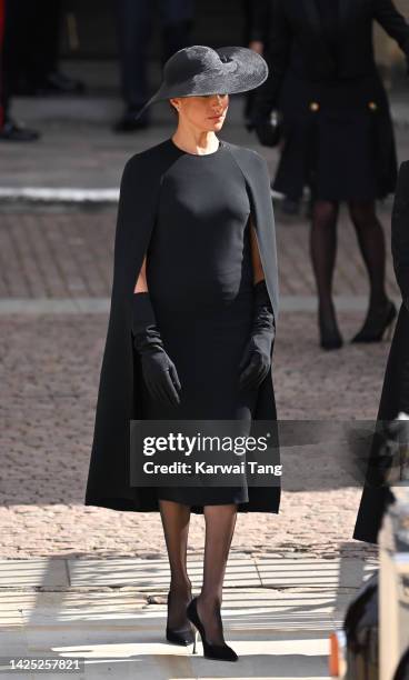 Meghan, Duchess of Sussex during the State Funeral of Queen Elizabeth II at Westminster Abbey on September 19, 2022 in London, England. Elizabeth...